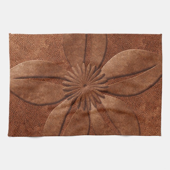 Old Vintage Style Copper Textured Flower Kitchen Towel (Horizontal)