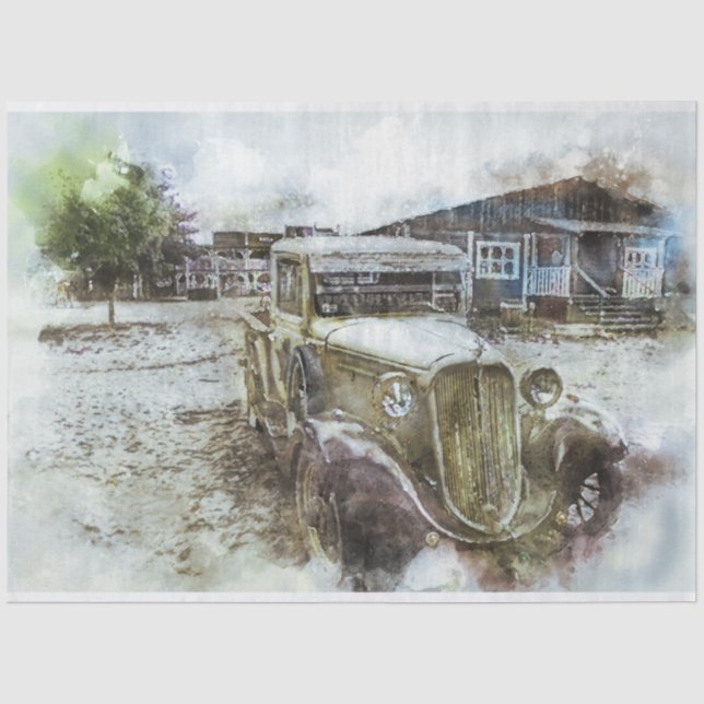 Old Vintage Town Truck 20x30  Decoupage Tissue Paper (Front)