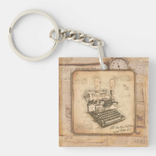 Old Vintage Typewriter. Author / Writer Gift Keychain