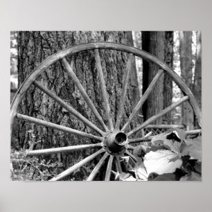 Old Vintage Wagon Wheel Black And White  Poster