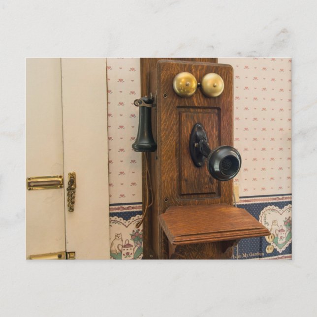 Old vintage wall telephone. postcard (Front)