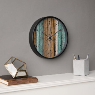 Old Vintage Weathered Woodgrain Planks Pattern Clock