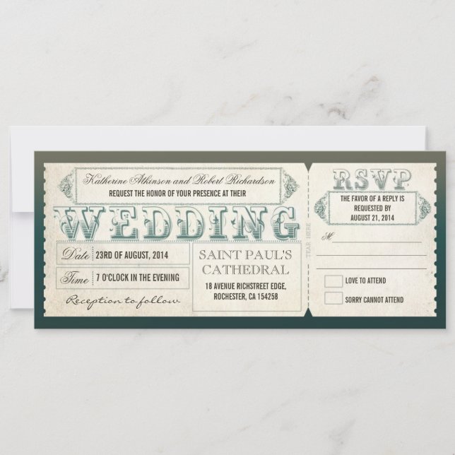 old vintage wedding invitations - tickets & RSVP (Front)