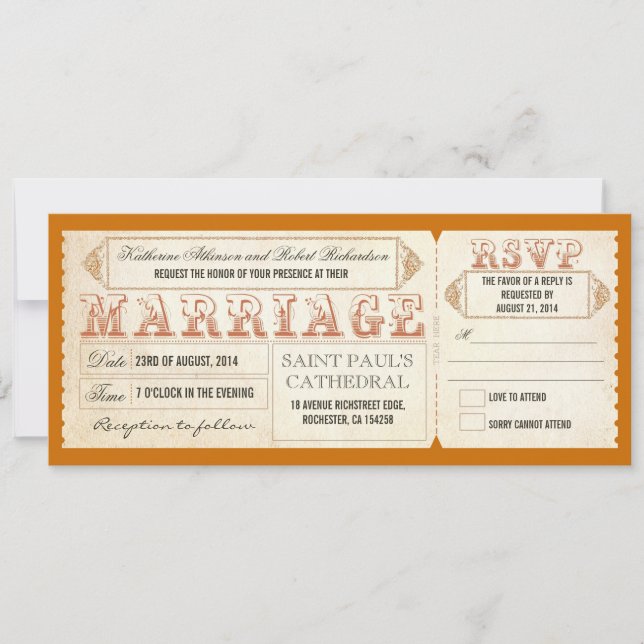 old vintage wedding invitations - tickets & RSVP (Front)