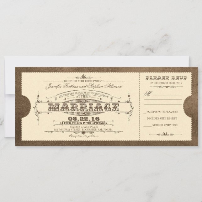Old Vintage Wedding Ticket Invitation (Front)
