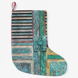 old vintage wooden door small christmas stocking