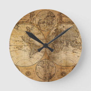 Old Vintage World Map Round Clock