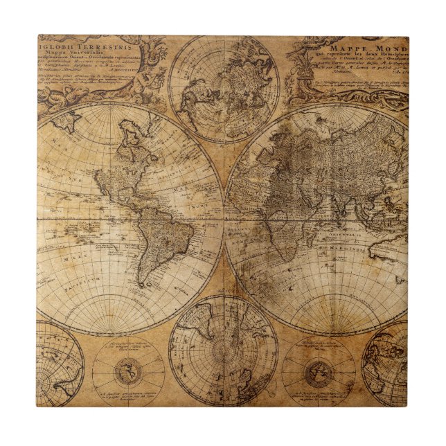 Old Vintage World Map Tile (Front)