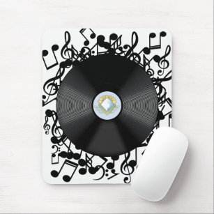Old Vinyl Record and musical notes Mouse Pad
