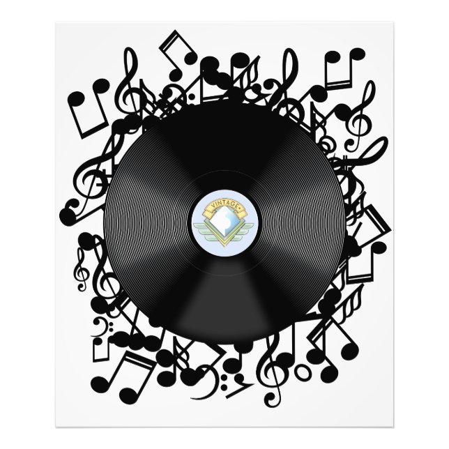 Old Vinyl Record and musical notes Photo Print (Front)