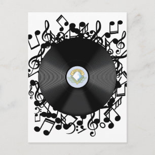 Old Vinyl Record and musical notes Postcard