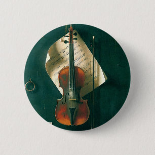 Old Violin Still Life by Harnett, Vintage Fine Art 2 Inch Round Button