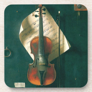 Old Violin Still Life by Harnett, Vintage Fine Art Coaster