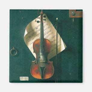 Old Violin Still Life by Harnett, Vintage Fine Art Magnet