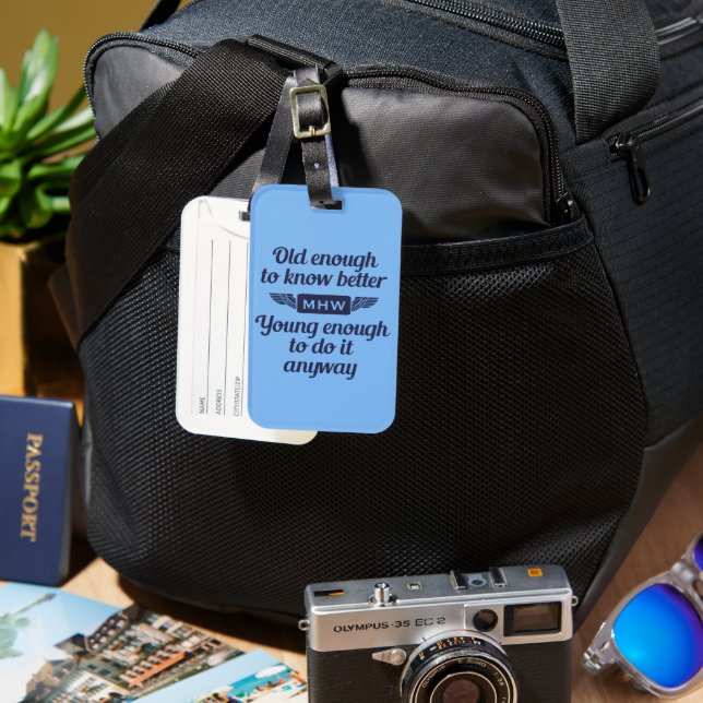 Old vs. Young custom monogram Luggage Tag (Front & Back)