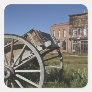 Old wagon and store fronts in Bodie State Square Sticker