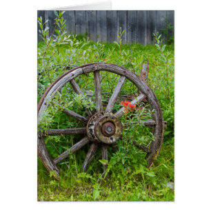 Old wagon wheel in historic old gold town 3