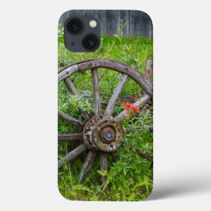 Old wagon wheel in historic old gold town 3 iPhone 13 case