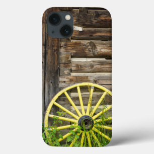 Old wagon wheel in historic old gold town iPhone 13 case