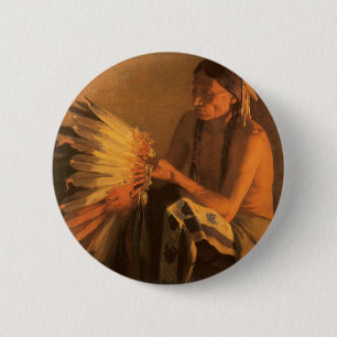 Old War Bonnet by Joseph Henry Sharp 2 Inch Round Button