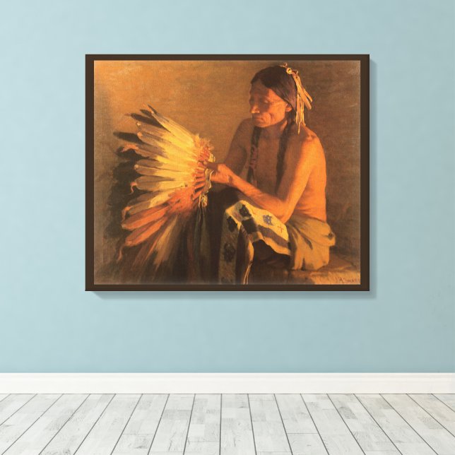 Old War Bonnet by Joseph Henry Sharp Canvas Print (Insitu(Wood Floor))