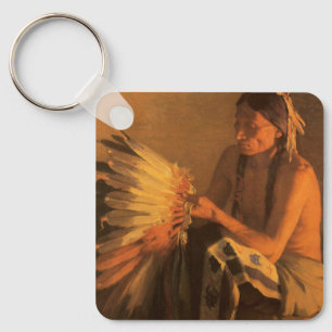 Old War Bonnet by Joseph Henry Sharp Keychain