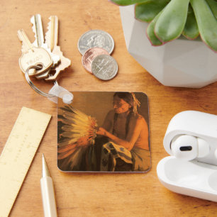 Old War Bonnet by Joseph Henry Sharp Keychain