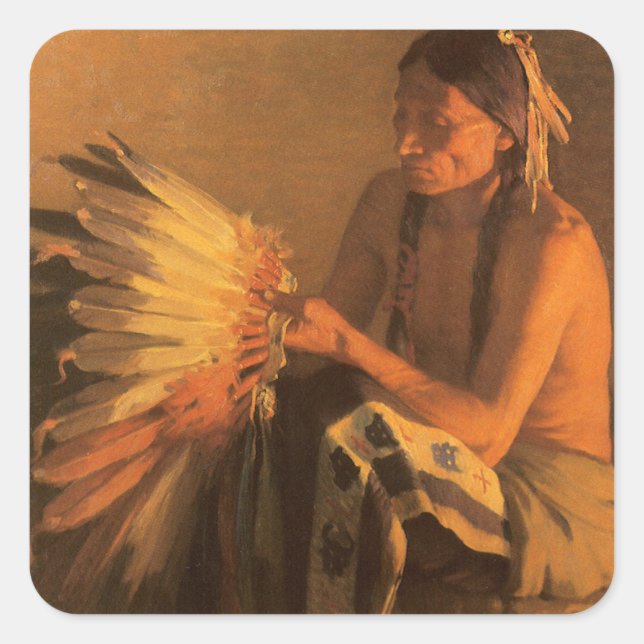 Old War Bonnet by Joseph Henry Sharp Square Sticker (Front)