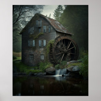 Old water wheel mill with great historic beauty. poster