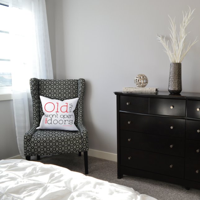 Old ways wont open new ways quote red black  throw pillow (Creator Uploaded)