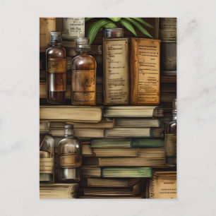 Old Weathered Books on a Stable Leather Cover Postcard