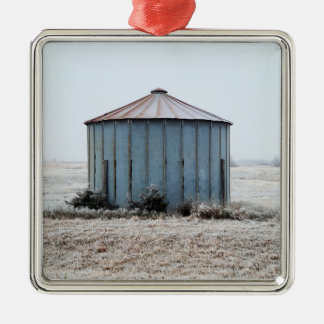 Old Weathered Grain Bin During Winter Time Metal Ornament