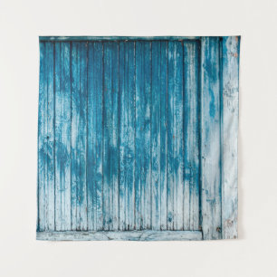 Old weathered grunge wooden faded pale blue paint  tapestry