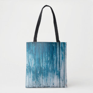 Old weathered grunge wooden faded pale blue paint tote bag