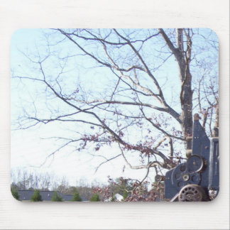 Old weathered oak in winter and old film projector mouse pad