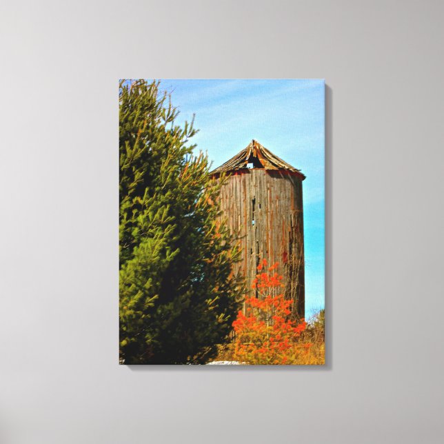 Old Weathered Wood Silo Wrapped Canvas (Front)