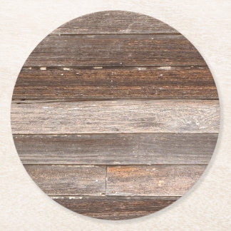 Old Weathered Wooden Exterior Wall of a Farmhouse Round Paper Coaster