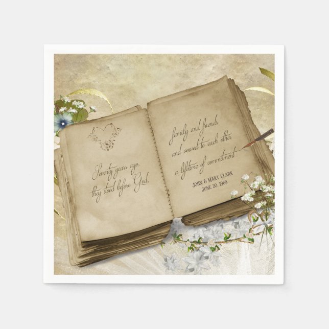 Old Wedding Book for 70th anniversary party Napkin (Front)