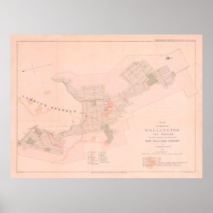 Old Wellington NZ Map (1841) Vintage New Zealand Poster