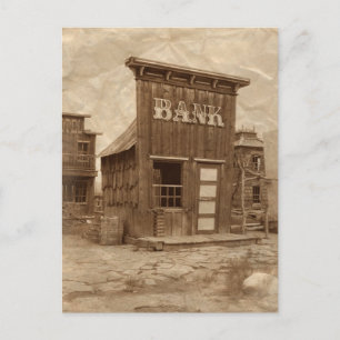 Old West Bank Sepia Postcard