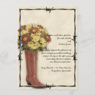 Old West Boot Bouquet Faded 3 Wedding Invitation