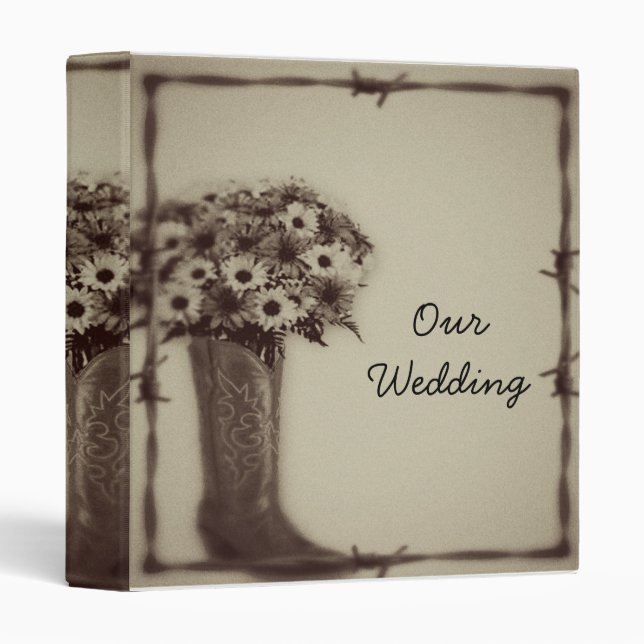 Old West Boot Bouquet Vintage Wedding Album Binder (Front/Spine)