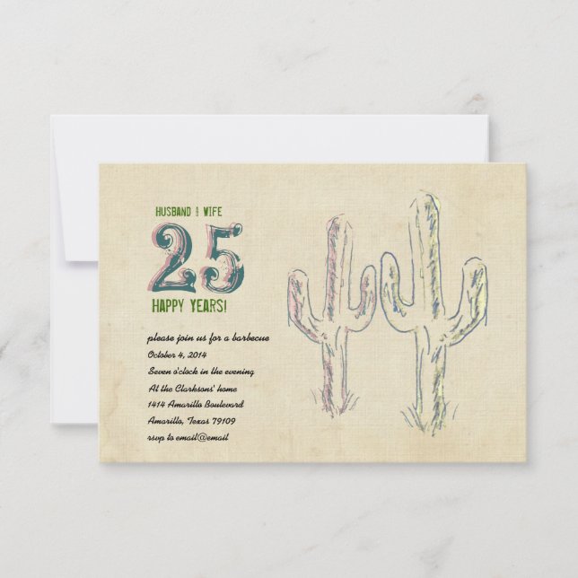 Old West Cactus Wedding Anniversary Invitation (Front)