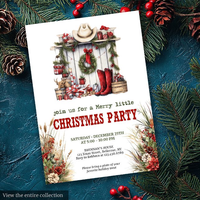 Old West Christmas party printable red green  Invitation (Old West Christmas party printable red green invite

)