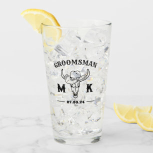 Old West Cowboy Personalized Groomsmen Monogram Glass