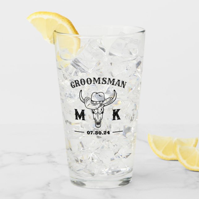 Old West Cowboy Personalized Groomsmen Monogram Glass (Front Ice)