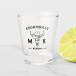 Old West Cowboy Personalized Groomsmen Monogram Shot Glass<br><div class="desc">Personalized gifts for groomsmen with old western cowboy theme. Decorated with cowboy hat with vintage western font. Text and background colour are editable using the Design Tool to fit your occasion. Get this customize gift for wedding,  bachelor party,  engagement party or any other special occasions.</div>