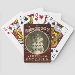 Old West Custom Photo Personalized Brown Wood Playing Cards