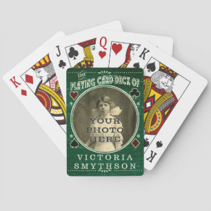 Old West Custom Photo Personalized Green Wood Playing Cards