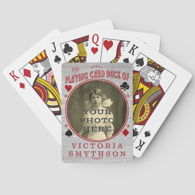 Old West Custom Photo Personalized Grey Wood Playing Cards (Back)